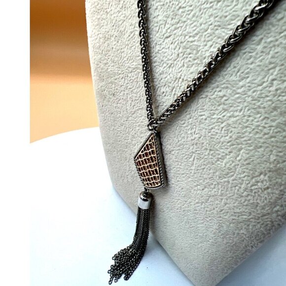 Vintage-Inspired Silver-Tone Necklace With Tassel Pendant.  N35 - Picture 5 of 11